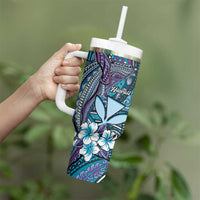 Personalised Hawaii Tribal Humpback Whale Tumbler With Handle Polu Hibiscus Seamless Pattern