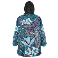Personalised Hawaii Tribal Humpback Whale Wearable Blanket Hoodie Polu Hibiscus Seamless Pattern LT9 - Polynesian Pride