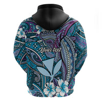 Personalised Hawaii Tribal Humpback Whale Zip Hoodie Polu Hibiscus Seamless Pattern LT9 - Polynesian Pride