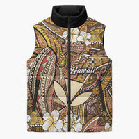 Personalised Hawaii Tribal Humpback Whale Sleeveless Puffer Jacket Melemele Hibiscus Seamless Pattern