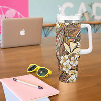 Personalised Hawaii Tribal Humpback Whale Tumbler With Handle Melemele Hibiscus Seamless Pattern