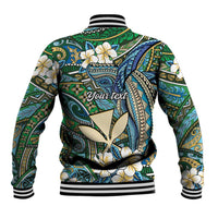 Personalised Hawaii Tribal Humpback Whale Baseball Jacket Omaomao Hibiscus Seamless Pattern