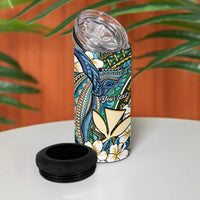 Personalised Hawaii Tribal Humpback Whale 4 in 1 Can Cooler Tumbler Omaomao Hibiscus Seamless Pattern