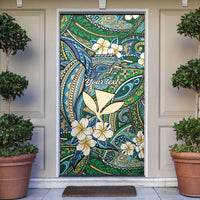 Personalised Hawaii Tribal Humpback Whale Door Cover Omaomao Hibiscus Seamless Pattern