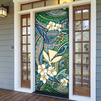 Personalised Hawaii Tribal Humpback Whale Door Cover Omaomao Hibiscus Seamless Pattern