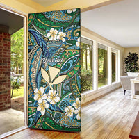 Personalised Hawaii Tribal Humpback Whale Door Cover Omaomao Hibiscus Seamless Pattern