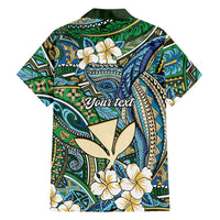 Personalised Hawaii Tribal Humpback Whale Family Matching Puletasi and Hawaiian Shirt Omaomao Hibiscus Seamless Pattern