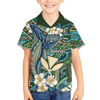 Personalised Hawaii Tribal Humpback Whale Family Matching Puletasi and Hawaiian Shirt Omaomao Hibiscus Seamless Pattern