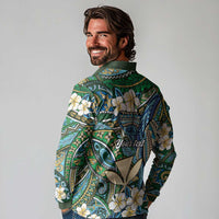 Personalised Hawaii Tribal Humpback Whale Long Sleeve Polo Shirt Omaomao Hibiscus Seamless Pattern