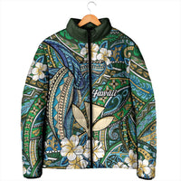 Personalised Hawaii Tribal Humpback Whale Padded Jacket Omaomao Hibiscus Seamless Pattern LT9 - Polynesian Pride