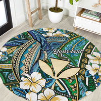Personalised Hawaii Tribal Humpback Whale Round Carpet Omaomao Hibiscus Seamless Pattern LT9 Green - Polynesian Pride