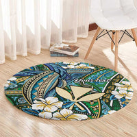 Personalised Hawaii Tribal Humpback Whale Round Carpet Omaomao Hibiscus Seamless Pattern LT9 - Polynesian Pride