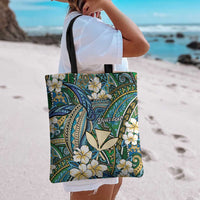 Personalised Hawaii Tribal Humpback Whale Tote Bag Omaomao Hibiscus Seamless Pattern