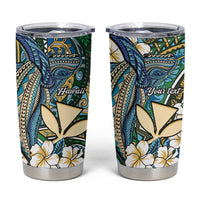 Personalised Hawaii Tribal Humpback Whale Tumbler Cup Omaomao Hibiscus Seamless Pattern