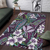 Personalised Hawaii Tribal Humpback Whale Area Rug Poni Hibiscus Seamless Pattern LT9 Purple - Polynesian Pride