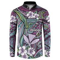 Personalised Hawaii Tribal Humpback Whale Button Sweatshirt Poni Hibiscus Seamless Pattern LT9 Purple - Polynesian Pride