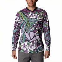 Personalised Hawaii Tribal Humpback Whale Button Sweatshirt Poni Hibiscus Seamless Pattern LT9 - Polynesian Pride
