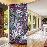 Personalised Hawaii Tribal Humpback Whale Door Cover Poni Hibiscus Seamless Pattern