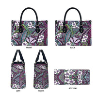 Personalised Hawaii Tribal Humpback Whale Leather Bag Poni Hibiscus Seamless Pattern