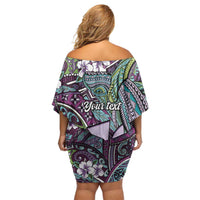 Personalised Hawaii Tribal Humpback Whale Off Shoulder Short Dress Poni Hibiscus Seamless Pattern LT9 - Polynesian Pride