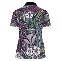 Personalised Hawaii Tribal Humpback Whale Women Polo Shirt Poni Hibiscus Seamless Pattern