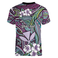 Personalised Hawaii Tribal Humpback Whale Women V-Neck T-Shirt Poni Hibiscus Seamless Pattern
