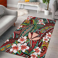 Personalised Hawaii Tribal Humpback Whale Area Rug Ulaula Hibiscus Seamless Pattern LT9 - Polynesian Pride
