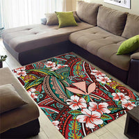 Personalised Hawaii Tribal Humpback Whale Area Rug Ulaula Hibiscus Seamless Pattern LT9 - Polynesian Pride