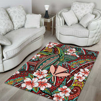 Personalised Hawaii Tribal Humpback Whale Area Rug Ulaula Hibiscus Seamless Pattern LT9 - Polynesian Pride