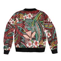 Personalised Hawaii Tribal Humpback Whale Bomber Jacket Ulaula Hibiscus Seamless Pattern