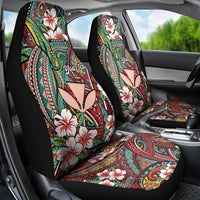 Personalised Hawaii Tribal Humpback Whale Car Seat Cover Ulaula Hibiscus Seamless Pattern