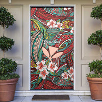 Personalised Hawaii Tribal Humpback Whale Door Cover Ulaula Hibiscus Seamless Pattern