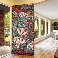 Personalised Hawaii Tribal Humpback Whale Door Cover Ulaula Hibiscus Seamless Pattern