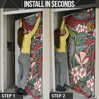 Personalised Hawaii Tribal Humpback Whale Door Cover Ulaula Hibiscus Seamless Pattern