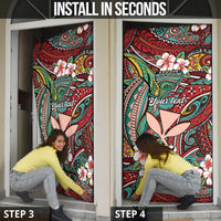 Personalised Hawaii Tribal Humpback Whale Door Cover Ulaula Hibiscus Seamless Pattern