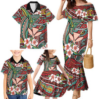 Personalised Hawaii Tribal Humpback Whale Family Matching Mermaid Dress and Hawaiian Shirt Ulaula Hibiscus Seamless Pattern