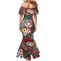 Personalised Hawaii Tribal Humpback Whale Family Matching Mermaid Dress and Hawaiian Shirt Ulaula Hibiscus Seamless Pattern