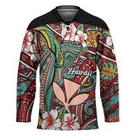 Personalised Hawaii Tribal Humpback Whale Hockey Jersey Ulaula Hibiscus Seamless Pattern LT9 Unisex Red - Polynesian Pride