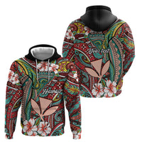Personalised Hawaii Tribal Humpback Whale Hoodie Ulaula Hibiscus Seamless Pattern LT9 - Polynesian Pride