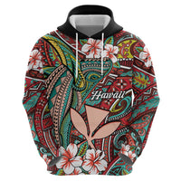 Personalised Hawaii Tribal Humpback Whale Hoodie Ulaula Hibiscus Seamless Pattern LT9 - Polynesian Pride