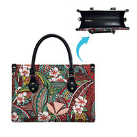 Personalised Hawaii Tribal Humpback Whale Leather Bag Ulaula Hibiscus Seamless Pattern