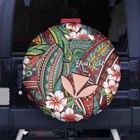 Personalised Hawaii Tribal Humpback Whale Spare Tire Cover Ulaula Hibiscus Seamless Pattern LT9 No hole Red - Polynesian Pride