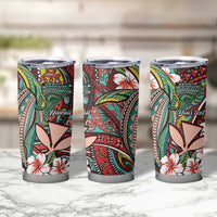 Personalised Hawaii Tribal Humpback Whale Tumbler Cup Ulaula Hibiscus Seamless Pattern