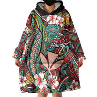 Personalised Hawaii Tribal Humpback Whale Wearable Blanket Hoodie Ulaula Hibiscus Seamless Pattern LT9 - Polynesian Pride