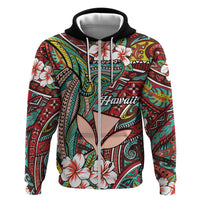 Personalised Hawaii Tribal Humpback Whale Zip Hoodie Ulaula Hibiscus Seamless Pattern LT9 Zip Hoodie Red - Polynesian Pride