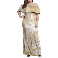 Custom Indo Fijians Family Matching Off Shoulder Maxi Dress and Hawaiian Shirt Fiji ke Hindustani Polyneisan Paisley Beige Style