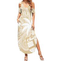 Custom Indo Fijians Family Matching Summer Maxi Dress and Hawaiian Shirt Fiji ke Hindustani Polyneisan Paisley Beige Style