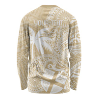Custom Indo Fijians Long Sleeve Shirt Fiji ke Hindustani Polyneisan Paisley Beige Style