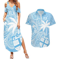 Custom Indo Fijians Couples Matching Summer Maxi Dress and Hawaiian Shirt Fiji ke Hindustani Polyneisan Paisley Blue Style LT9 Blue - Polynesian Pride