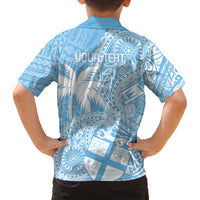 Custom Indo Fijians Family Matching Off Shoulder Maxi Dress and Hawaiian Shirt Fiji ke Hindustani Polyneisan Paisley Blue Style